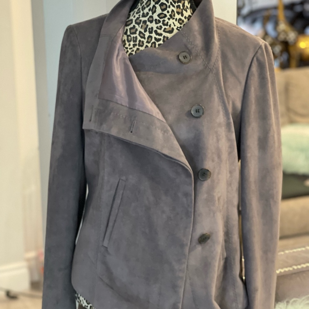 BCBGMaxAzria Gray Suede Asymmetrical Jacket - Picture 2 of 7
